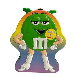Vintage 90s M&M Candy Green M&M Tin Lunchbox Collectible Gift Sentimental
